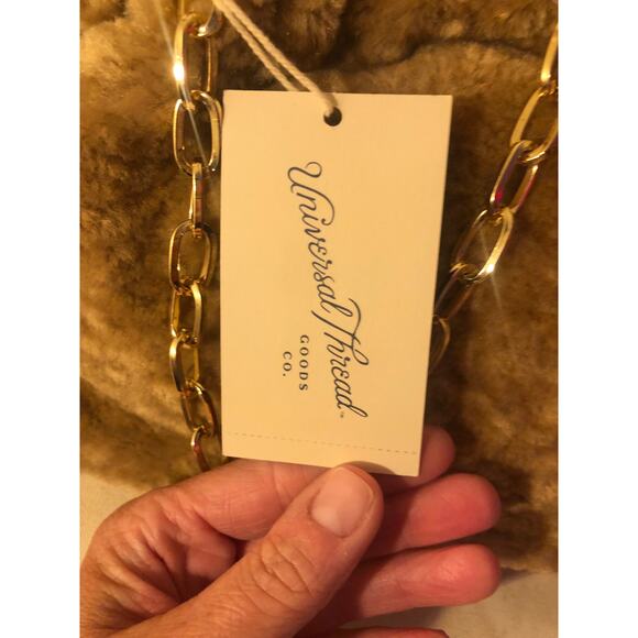 Universal Thread NWT Women's Light Brown Faux Fur Small Handbag Gold Chain Strap - Picture 4 of 5